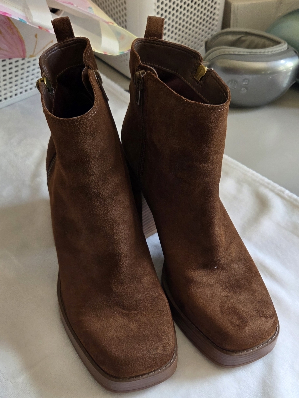 Copper Key Brown Suede Ankle Booties with Block Heel
